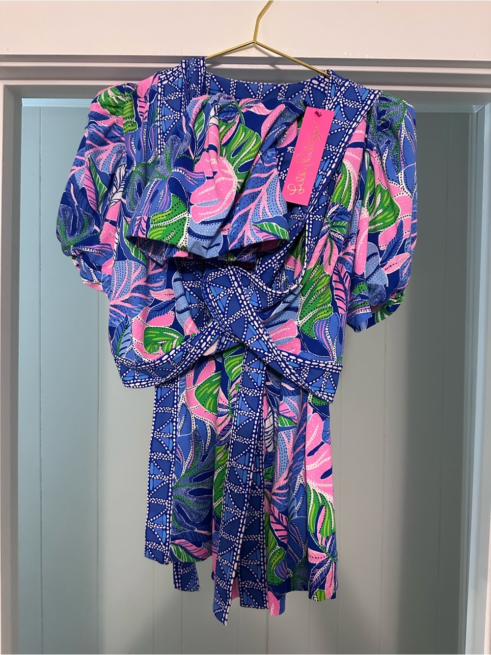 Lilly Pulitzer Blue Pink Green Tropical Print Maxi Dress